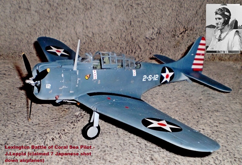 SBD-3 Dauntlees CV-2 USS Lexington Battle of Coral Sea Pilot - J.Leppla (claimed 7 Japanese shot down airplanes)